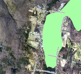 diagram of the aquifer overlaid on an aerial photo of the Churchill Estates area