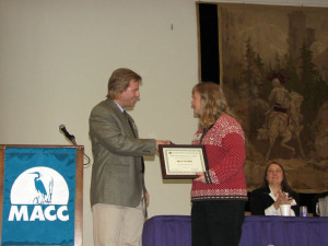 Photo of Jane Winn, executive director of Berkshire Environmental Action Team, receiving Environmentalist of the Year award
