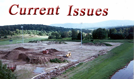 BCC soccer field construction site with text "Current Issues"