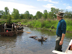 David watching the barge
