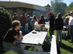 people lining up for lunch