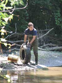 Bruce with an old tire