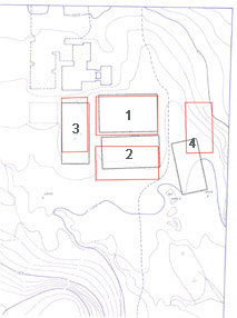 original assessor's map with field numbers, the newly proposed fields (4 red rectangles), and the existing fields (4 gray rectangles) superimposed by BEAT
