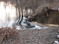 close up photo of water rushing out of Morewood Lake 
