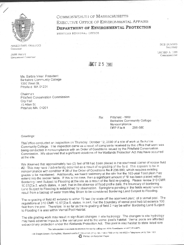 clickable image of first page of letter from Massachusetts DEP